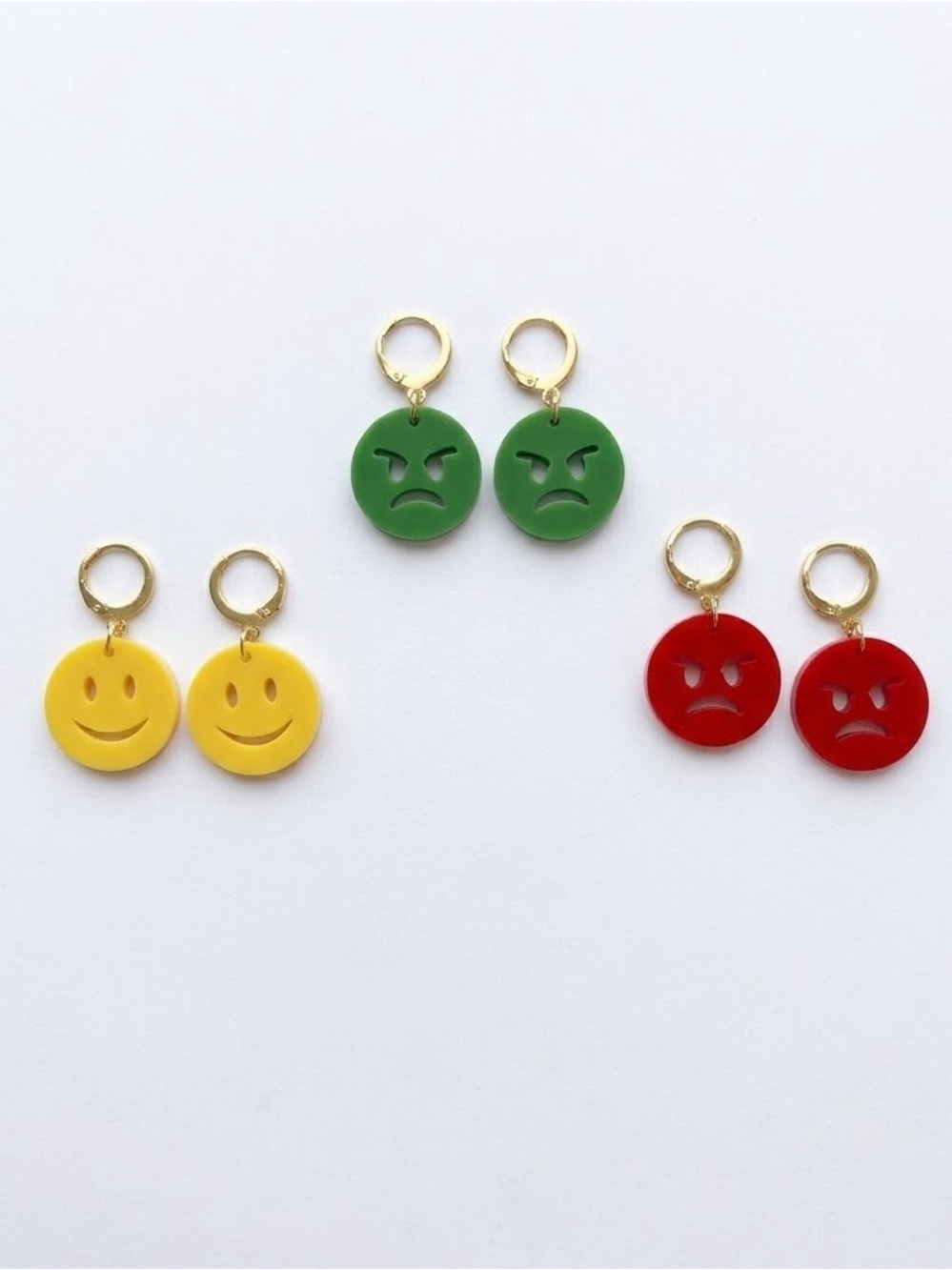Kids Emoji Smile & Frown Hoop Earrings - Yellow, Green, Red